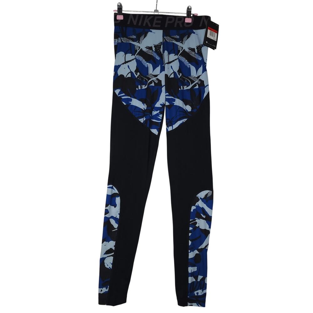Nike Pro Women's Black/Blue Tight Fit Training Leggings Size L-Tall NWT